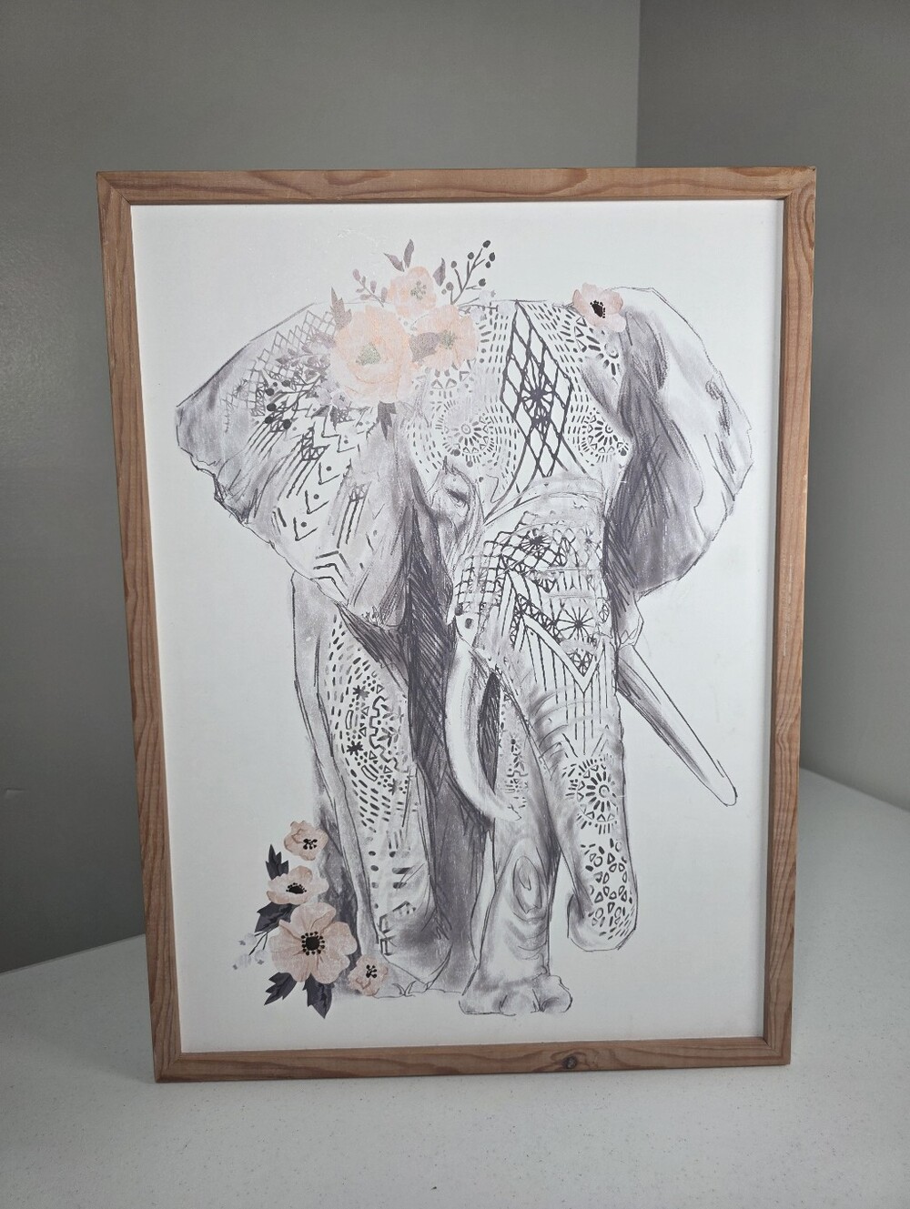 Hobby Lobby Elephant Wall Art with Blush Floral Accents